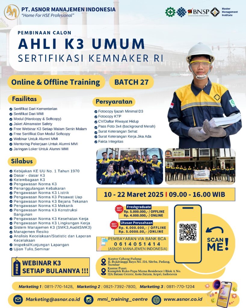 AHLI K3 UMUM (AK3 UMUM)- SERTIFIKASI KEMENAKER RI – MARET 2025 - ASNOR ...