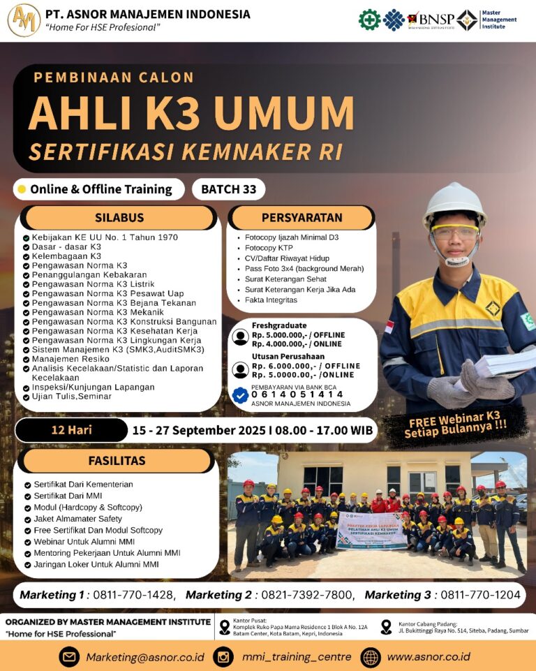 AHLI K3 UMUM (AK3 UMUM)- SERTIFIKASI KEMENAKER RI – SEPTEMBER 2025 ...