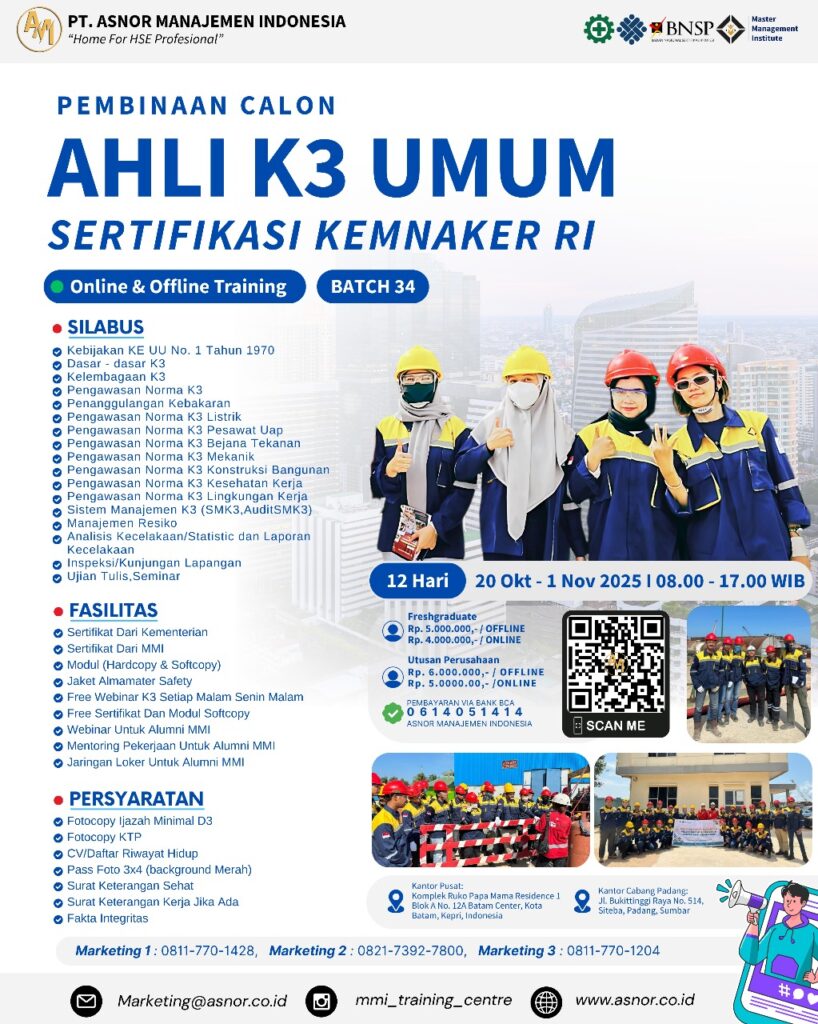 AHLI K3 UMUM (AK3 UMUM)- SERTIFIKASI KEMENAKER RI – OKTOBER 2025 ...