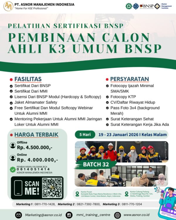 AHLI K3 UMUM BNSP CERTIFICATE (MIN SMA/SMK) – JANUARI 2026 - ASNOR ...