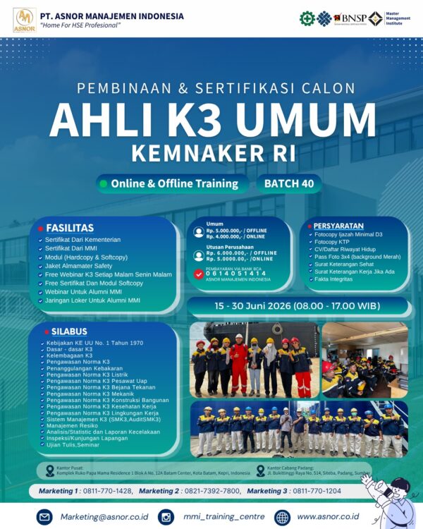AA. AHLI K3 UMUM (AK3 UMUM)- SERTIFIKASI KEMNAKER RI – JUNI 2026 ...